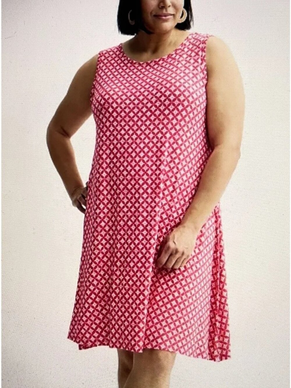 Croftโ & Barrow Fuchsia Pink Geometric Print Sleeveless Soft Knit Dress Size XL